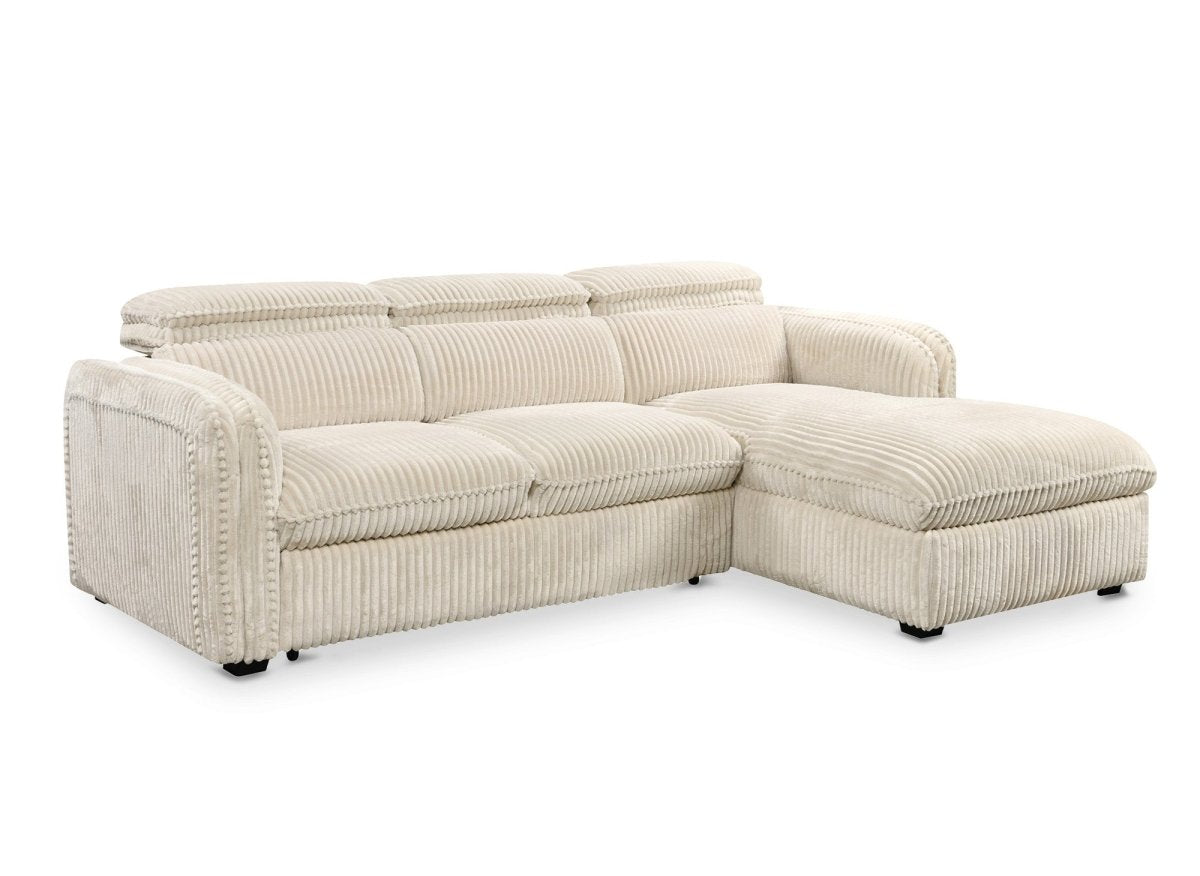 Canapé d'angle convertible en velours côtelé épais beige ISABELLA - Angle droit - DécoInParis