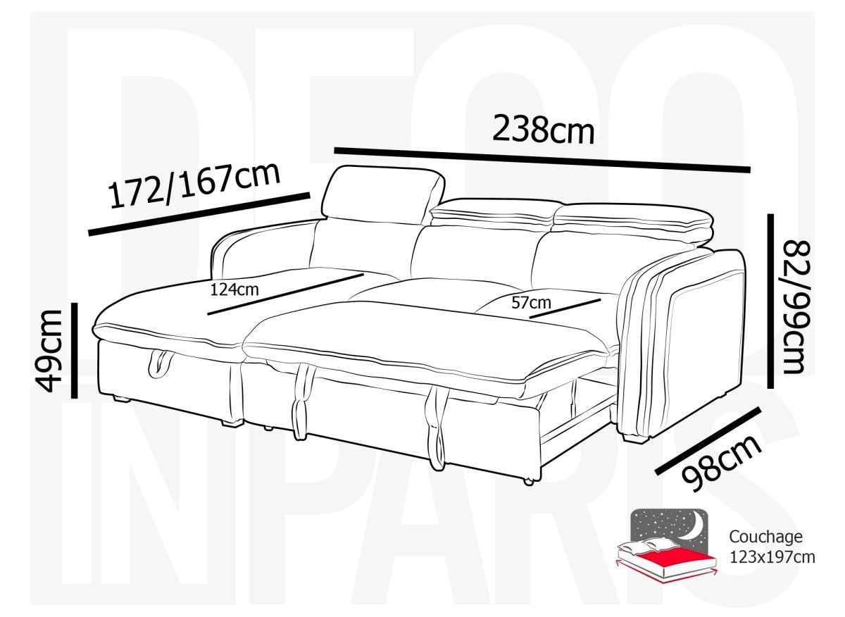Canapé d'angle convertible en velours côtelé épais gris ISABELLA - Angle gauche - DécoInParis