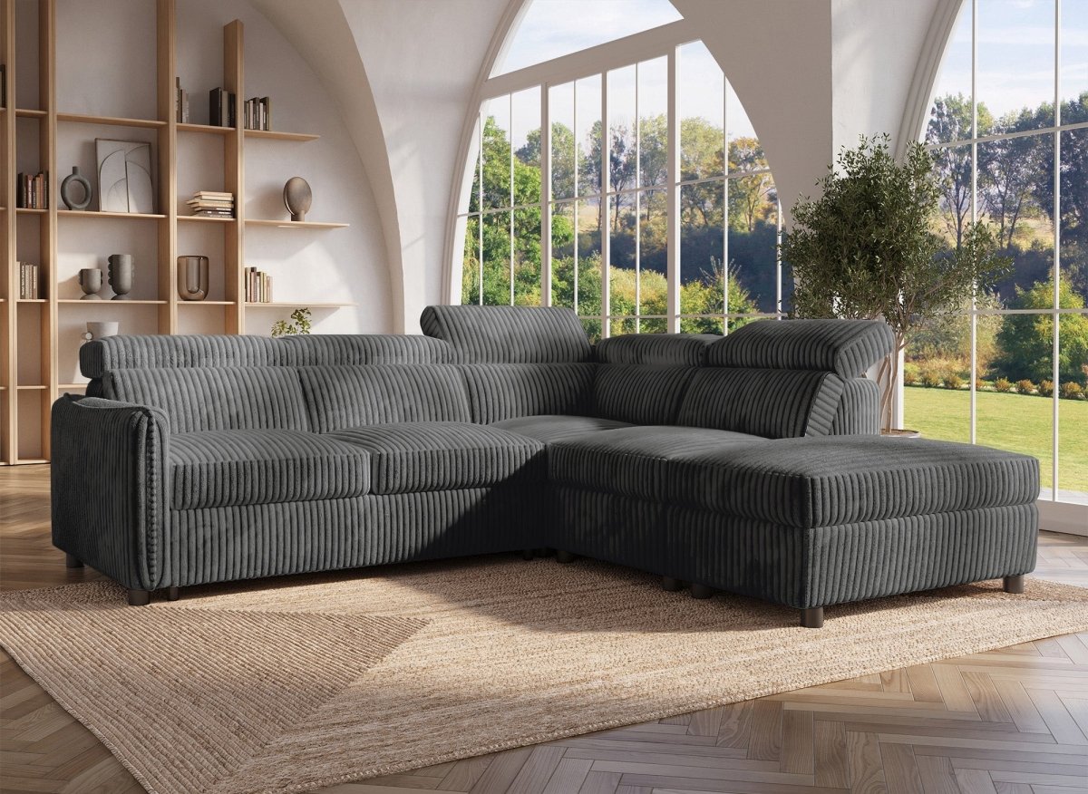 Canapé d'angle convertible en velours côtelé épais gris NAIROBI - Angle droit - DécoInParis