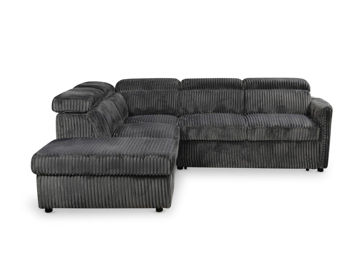 Canapé d'angle convertible en velours côtelé épais gris NAIROBI - Angle gauche - DécoInParis