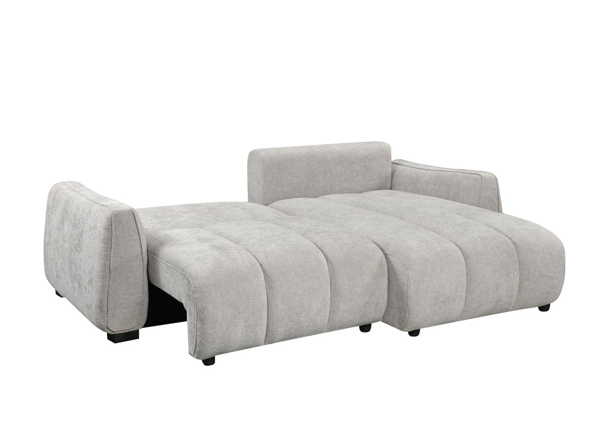 Canapé d'angle convertible et réversible avec coffres en velours texturé beige MAGHLA - DécoInParis