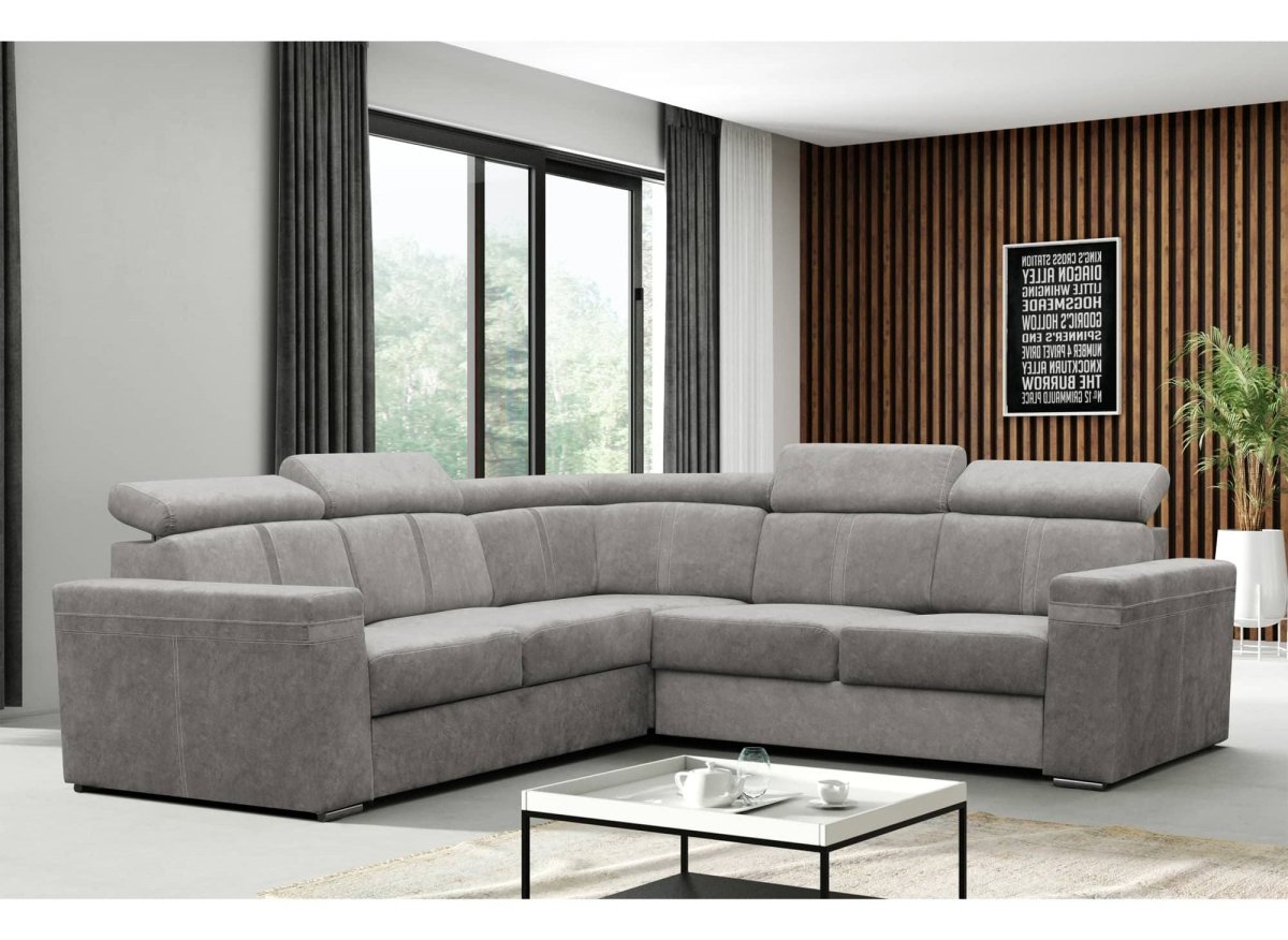 Canapé d'angle convertible et réversible en tissu gris clair MERYL - DécoInParis