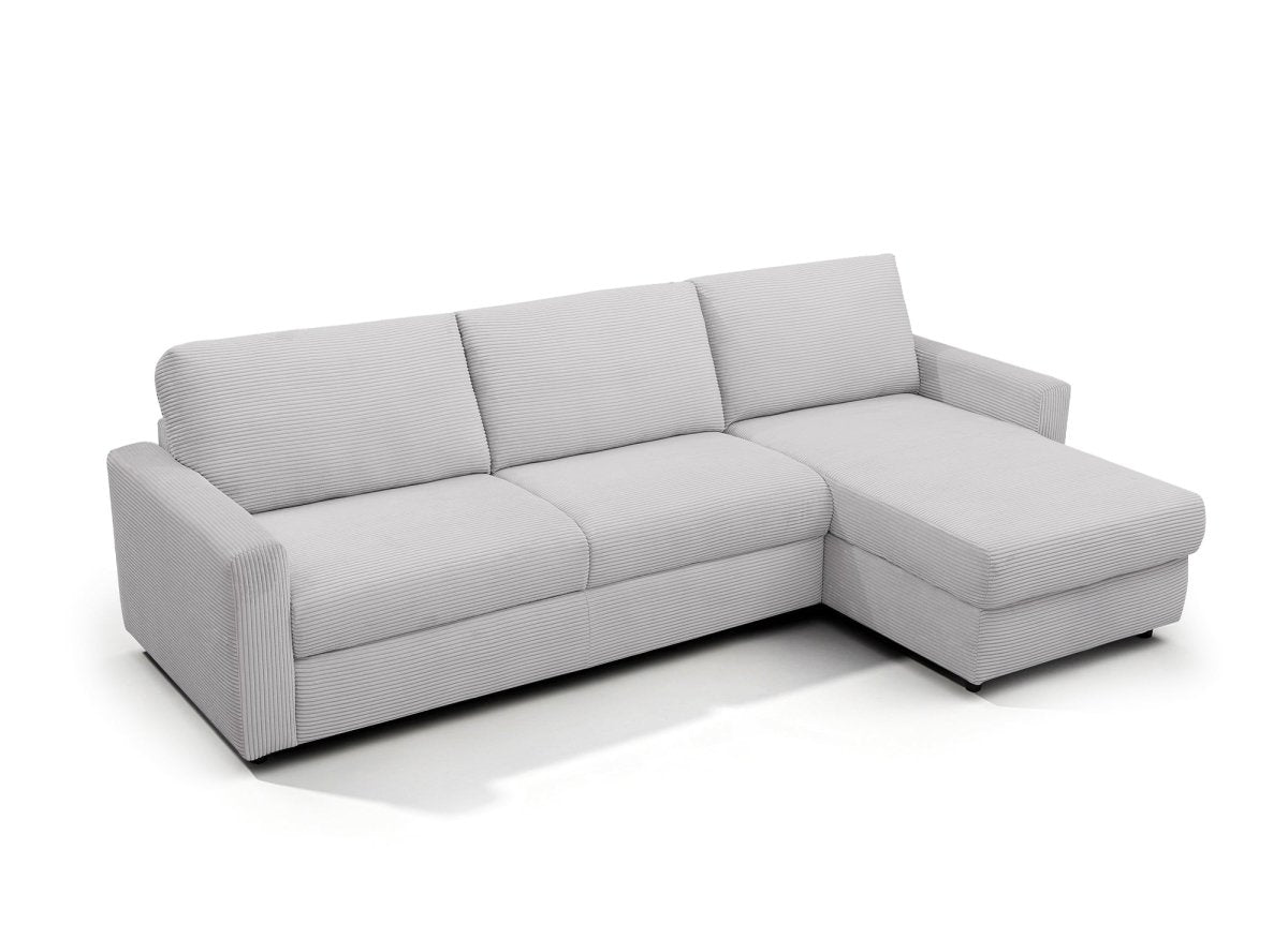 Canapé d'angle convertible et réversible ouverture express en velours chiné gris JULIETTE - DécoInParis