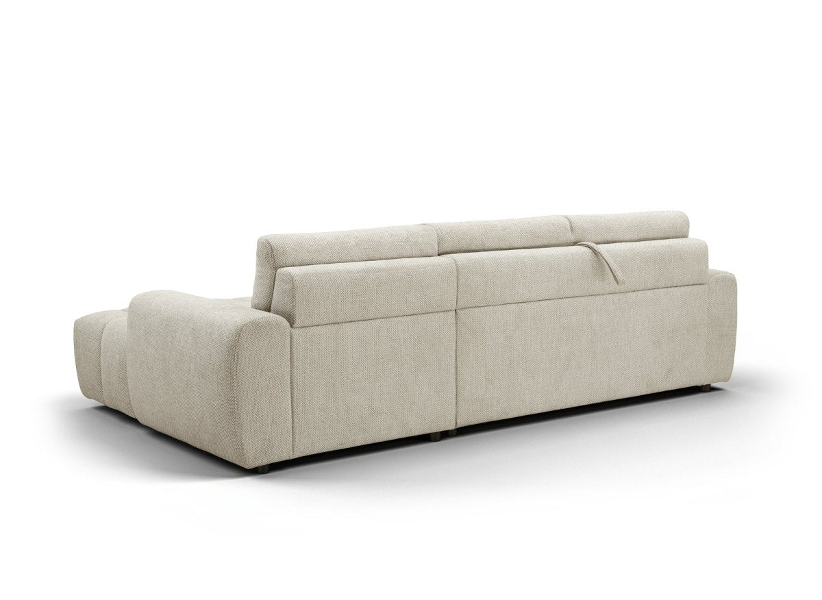 Canapé d'angle convertible ouverture express en tissu beige AGATHE - Angle droit - DécoInParis