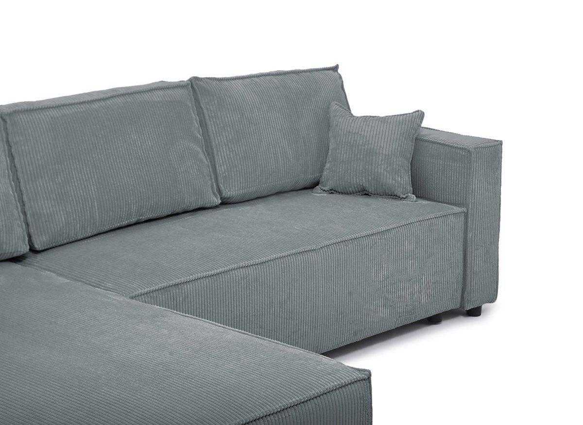 Canapé d'angle convertible réversible avec coffre en velours côtelé gris SYNA - DécoInParis