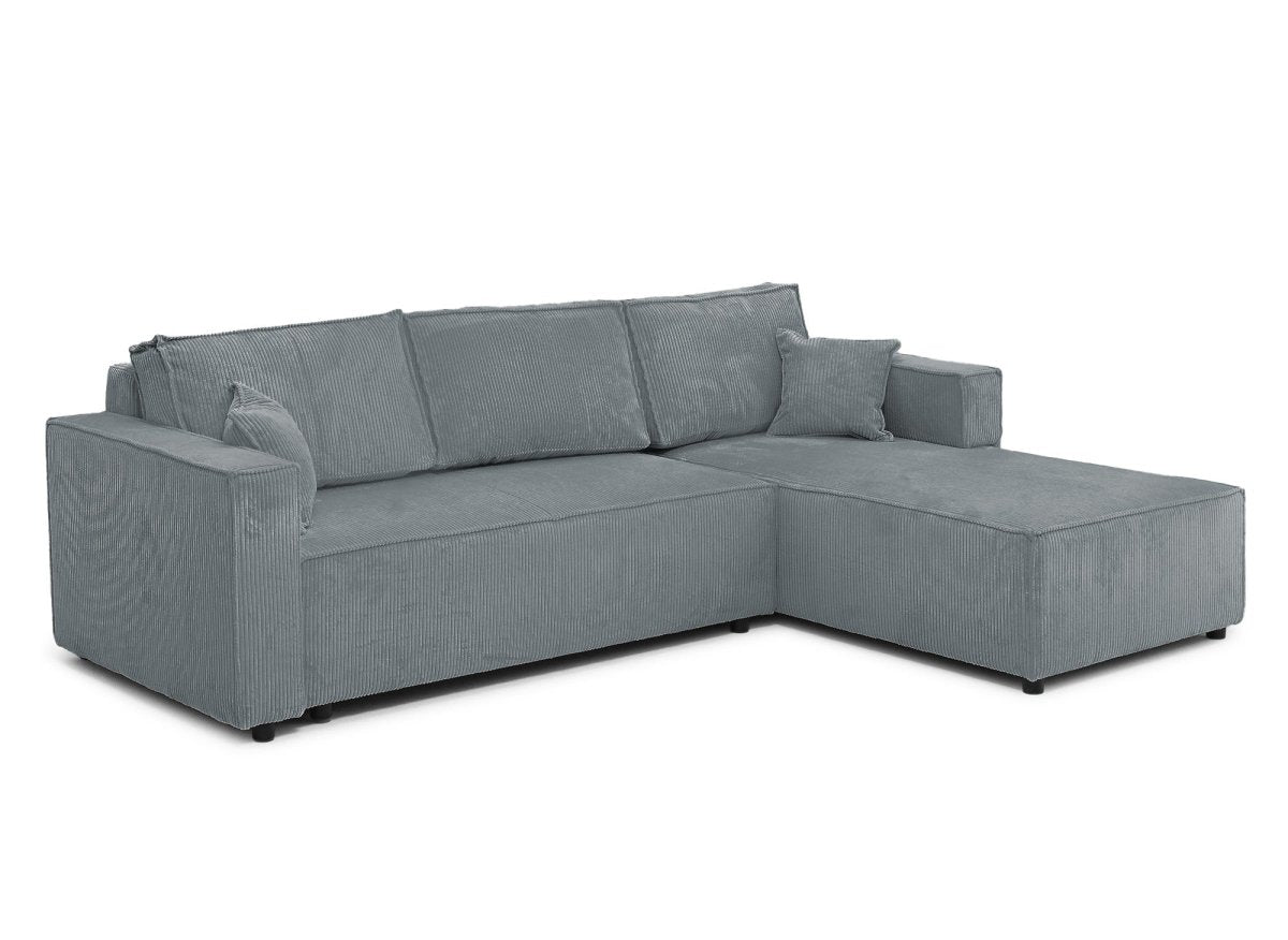 Canapé d'angle convertible réversible avec coffre en velours côtelé gris SYNA - DécoInParis