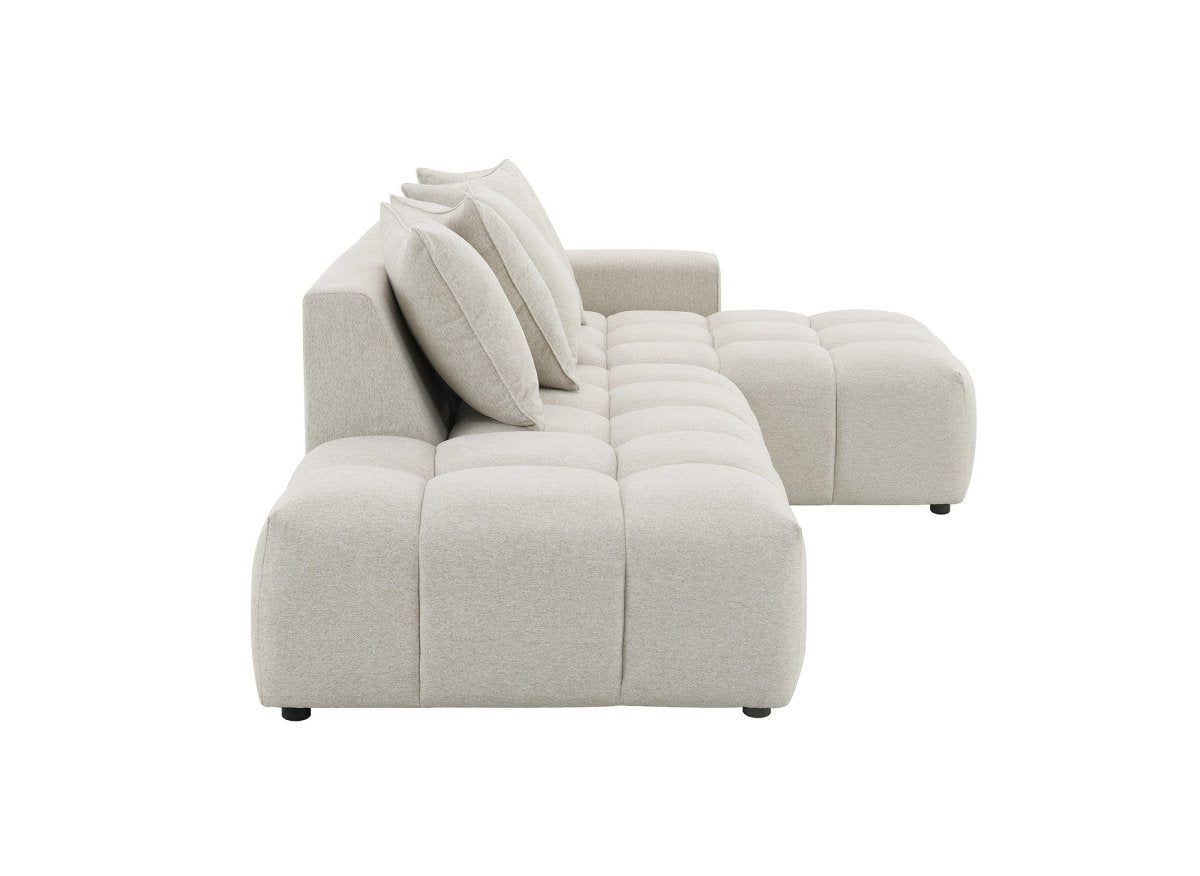 Canapé d'angle en tissu texturé beige CLARISSE - Angle droit - DécoInParis