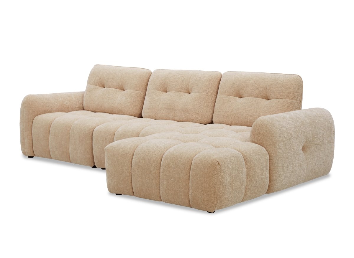 Canapé d'angle en velours tissé beige avec dossier réglable ADONIS - Angle droit - DécoInParis