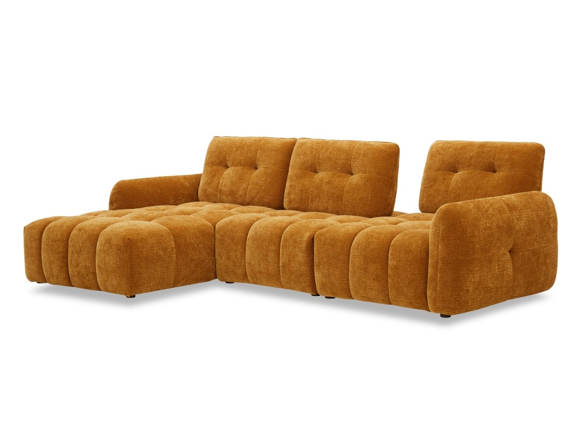 Canapé d'angle en velours tissé moutarde avec dossier réglable ADONIS - Angle gauche - DécoInParis