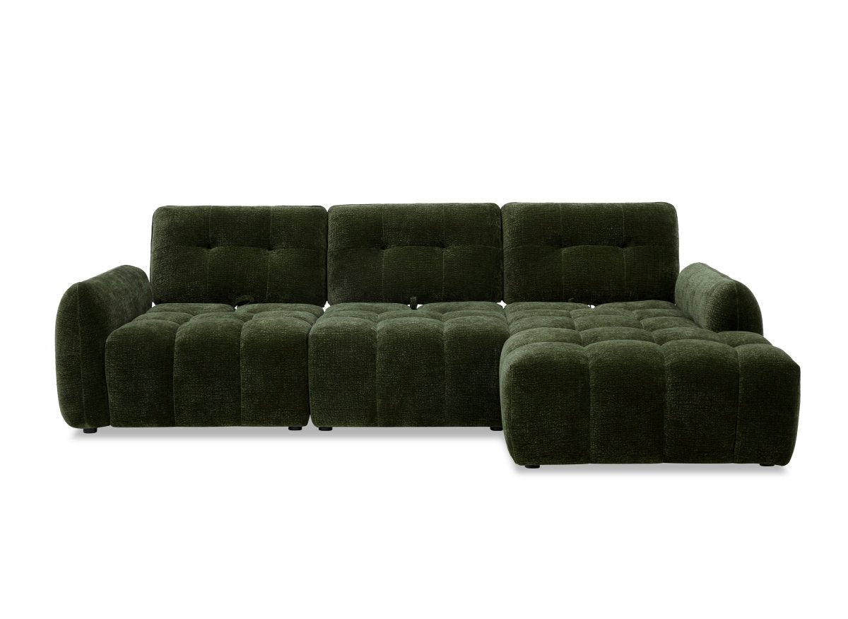 Canapé d'angle en velours tissé vert olive avec dossier réglable ADONIS - Angle droit - DécoInParis