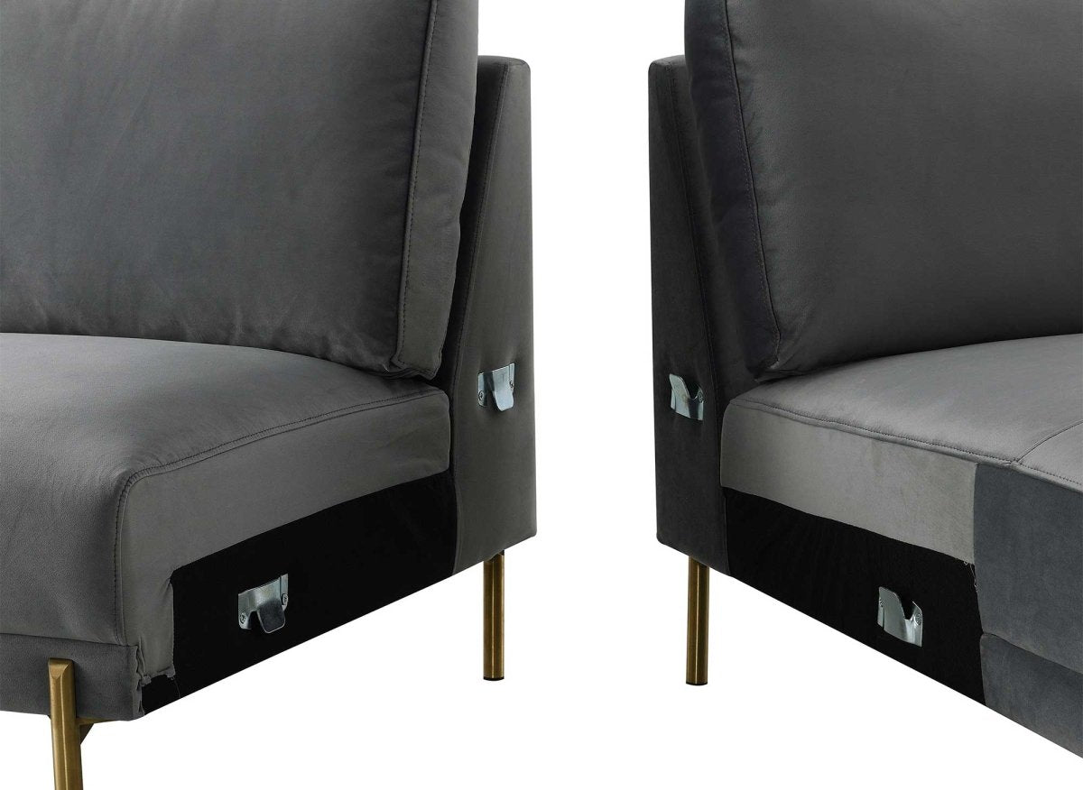 Canapé d'angle fixe avec méridienne en velours gris CELINE - Angle Droit - DécoInParis