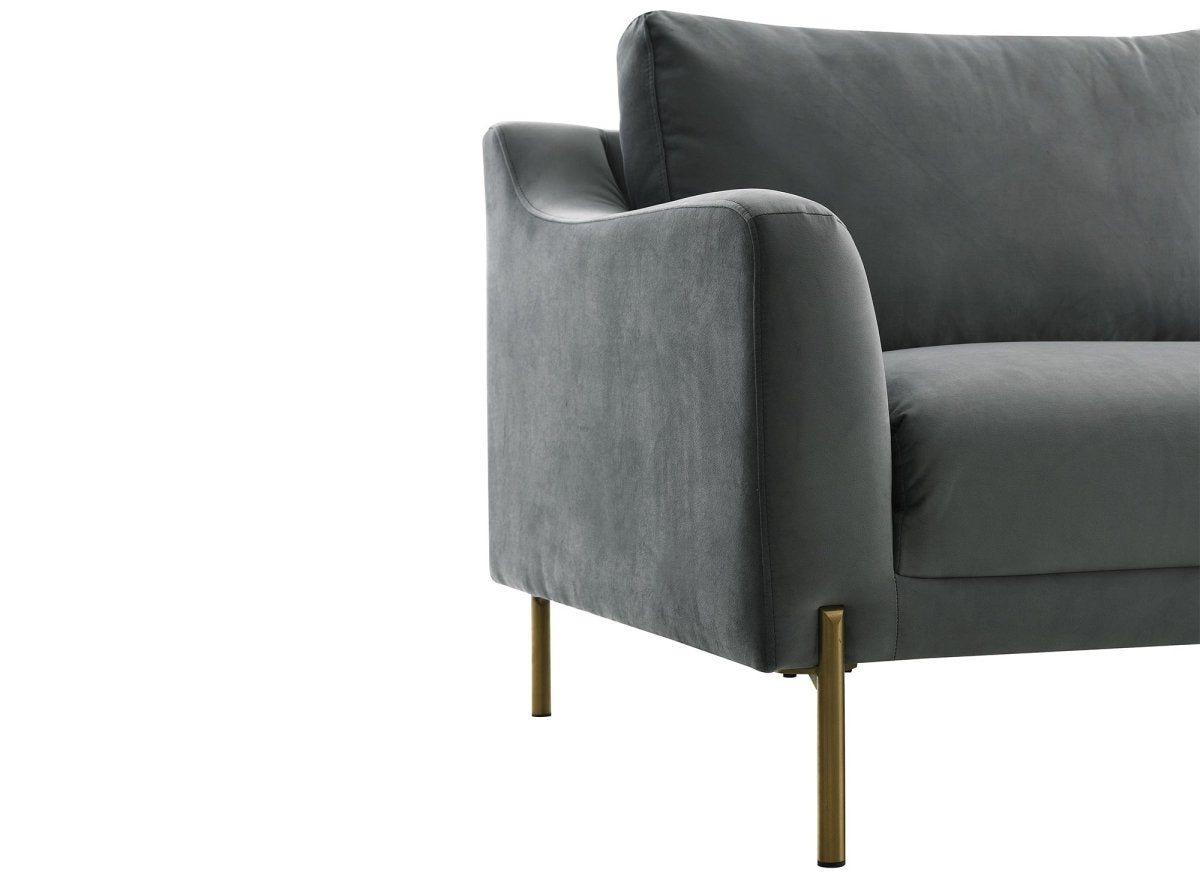 Canapé d'angle fixe avec méridienne en velours gris CELINE - Angle Droit - DécoInParis