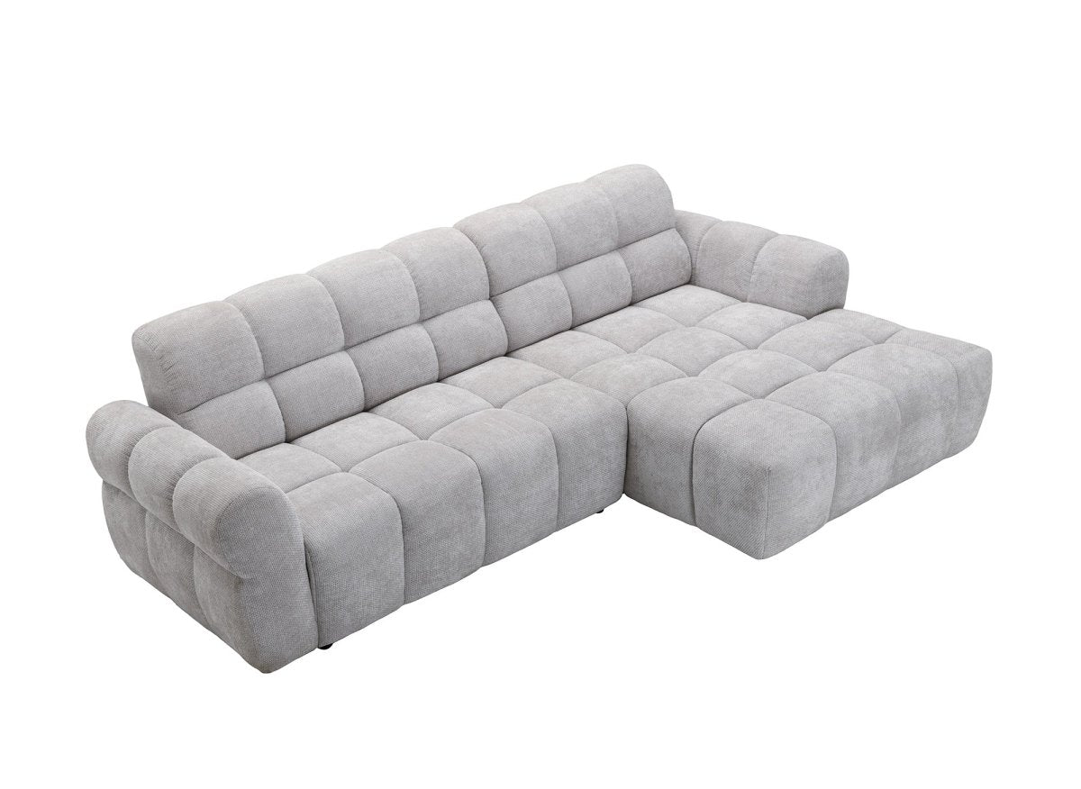 Canapé d'angle fixe en velours texturé gris clair JAROD - Angle droit - DécoInParis