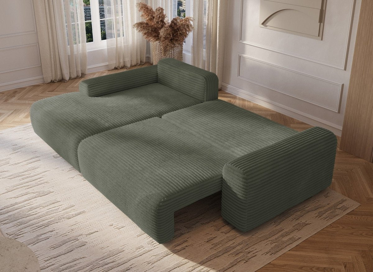 Canapé d'angle gauche convertible avec coffre en velours côtelé épais vert kaki BALI - Angle gauche - DécoInParis