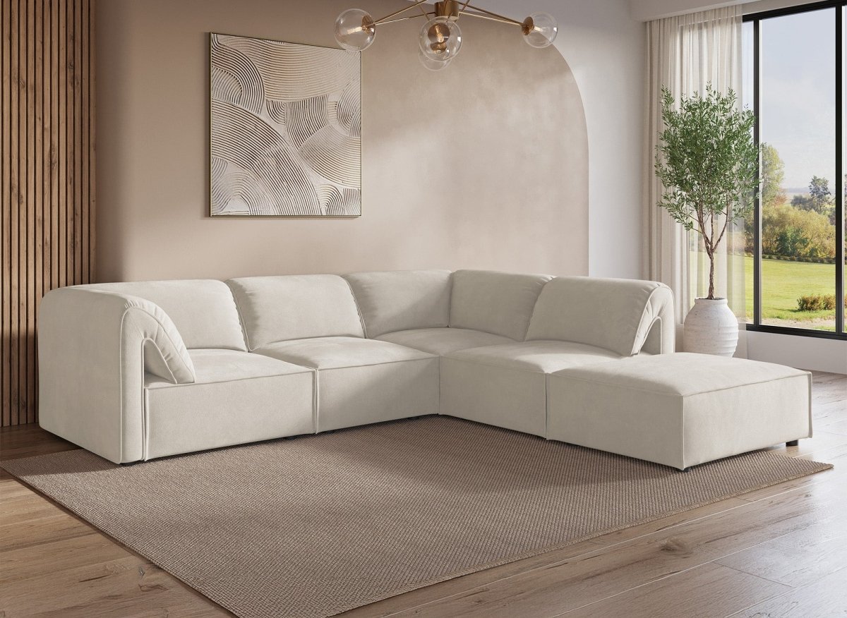 Canapé d'angle modulable en velours beige HARINA - DécoInParis