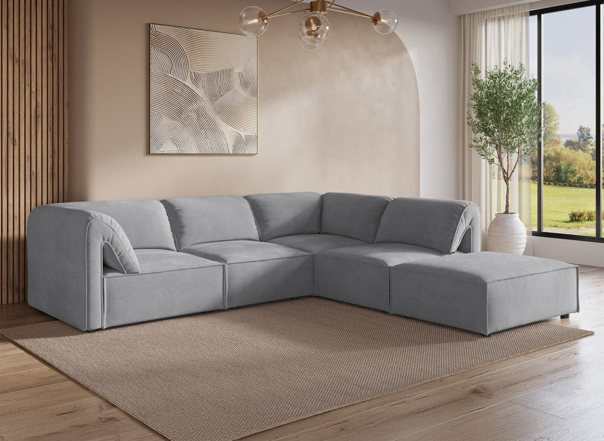 Canapé d'angle modulable en velours gris HARINA - DécoInParis