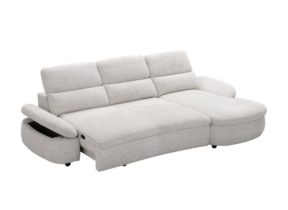 Canapé d'angle relax électrique en tissu bouclette beige CLEMENT - Angle droit - DécoInParis