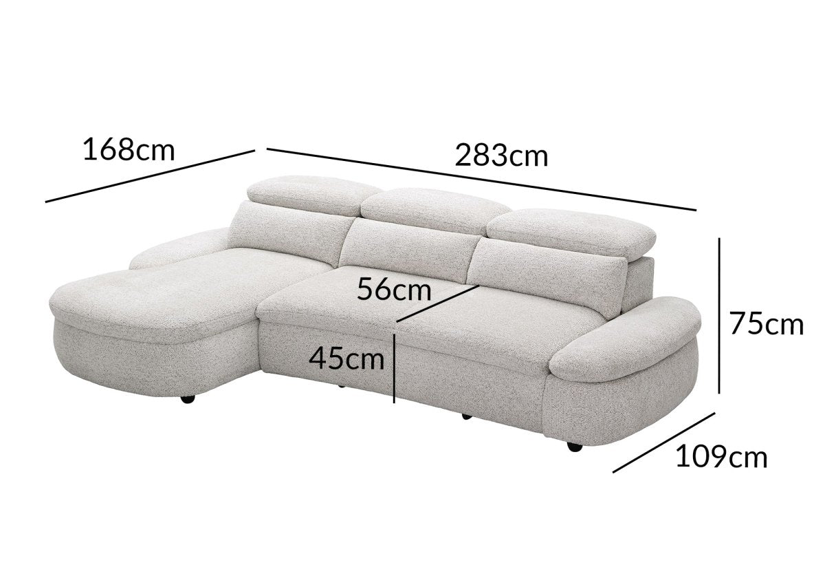 Canapé d'angle relax électrique en tissu bouclette beige CLEMENT - Angle gauche - DécoInParis