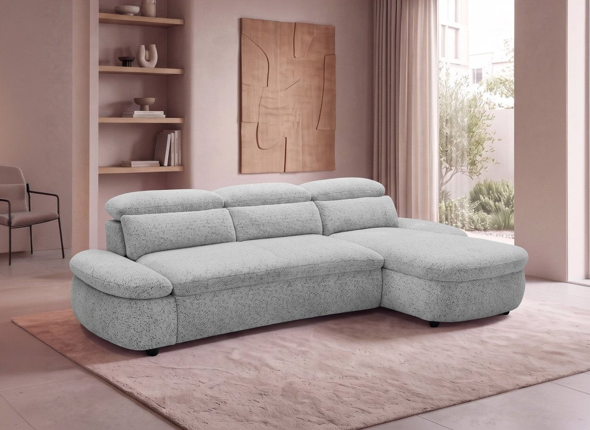 Canapé d'angle relax électrique en tissu bouclette gris CLEMENT - Angle droit - DécoInParis