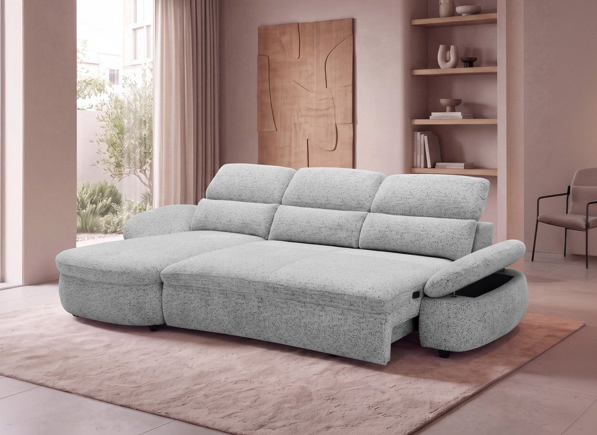 Canapé d'angle relax électrique en tissu bouclette gris CLEMENT - Angle gauche - DécoInParis