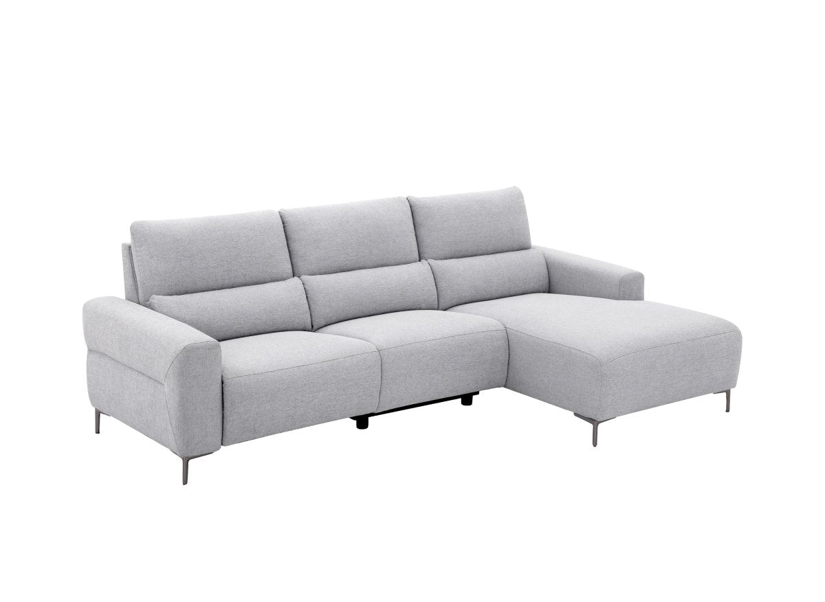 Canapé d'angle relax électrique en tissu gris clair RAFAELA - Angle droit - DécoInParis