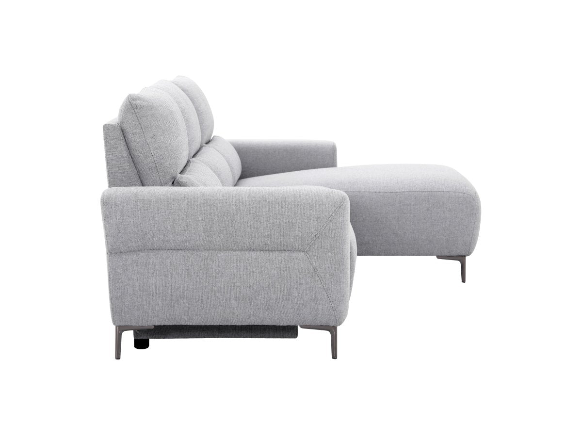 Canapé d'angle relax électrique en tissu gris clair RAFAELA - Angle droit - DécoInParis
