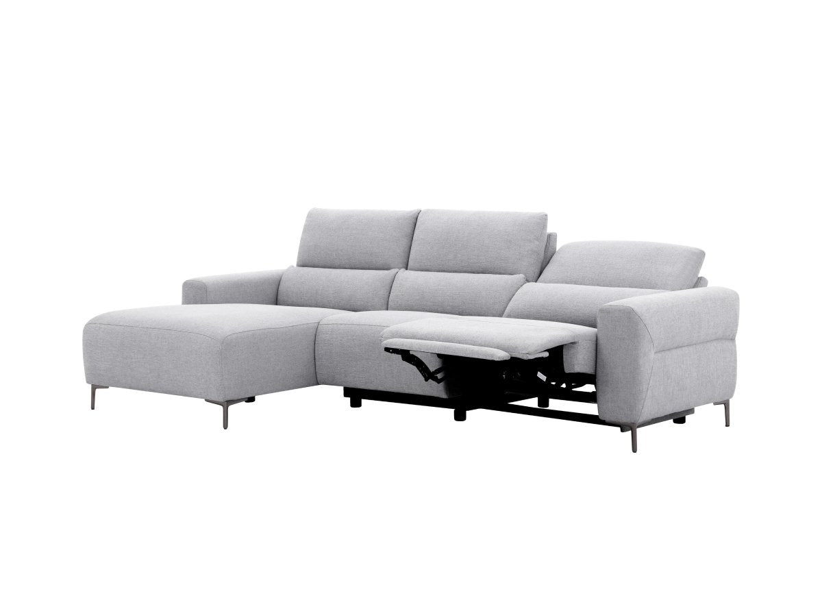 Canapé d'angle relax électrique en tissu gris clair RAFAELA - Angle gauche - DécoInParis