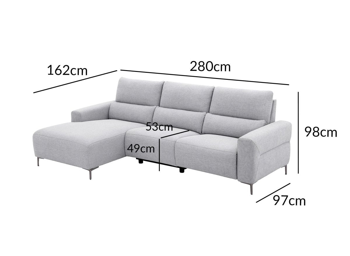 Canapé d'angle relax électrique en tissu gris clair RAFAELA - Angle gauche - DécoInParis