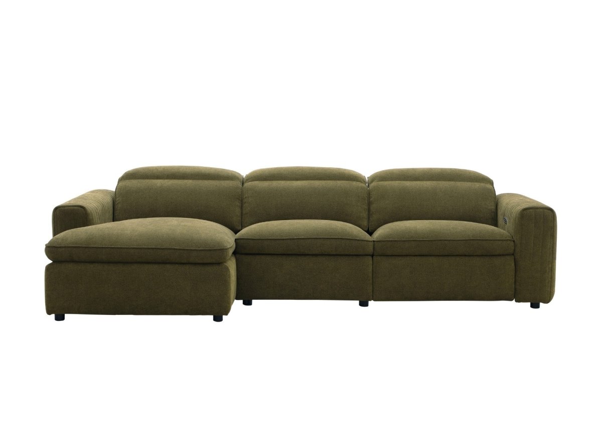 Canapé d'angle relax électrique en tissu vert olive ORELIA - Angle gauche - DécoInParis