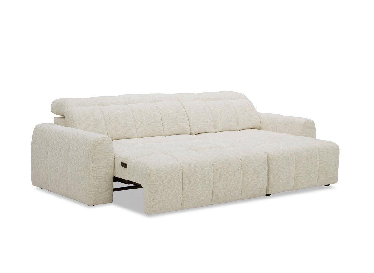 Canapé d'angle relax électrique en velours chiné beige DANIA - Angle droit - DécoInParis