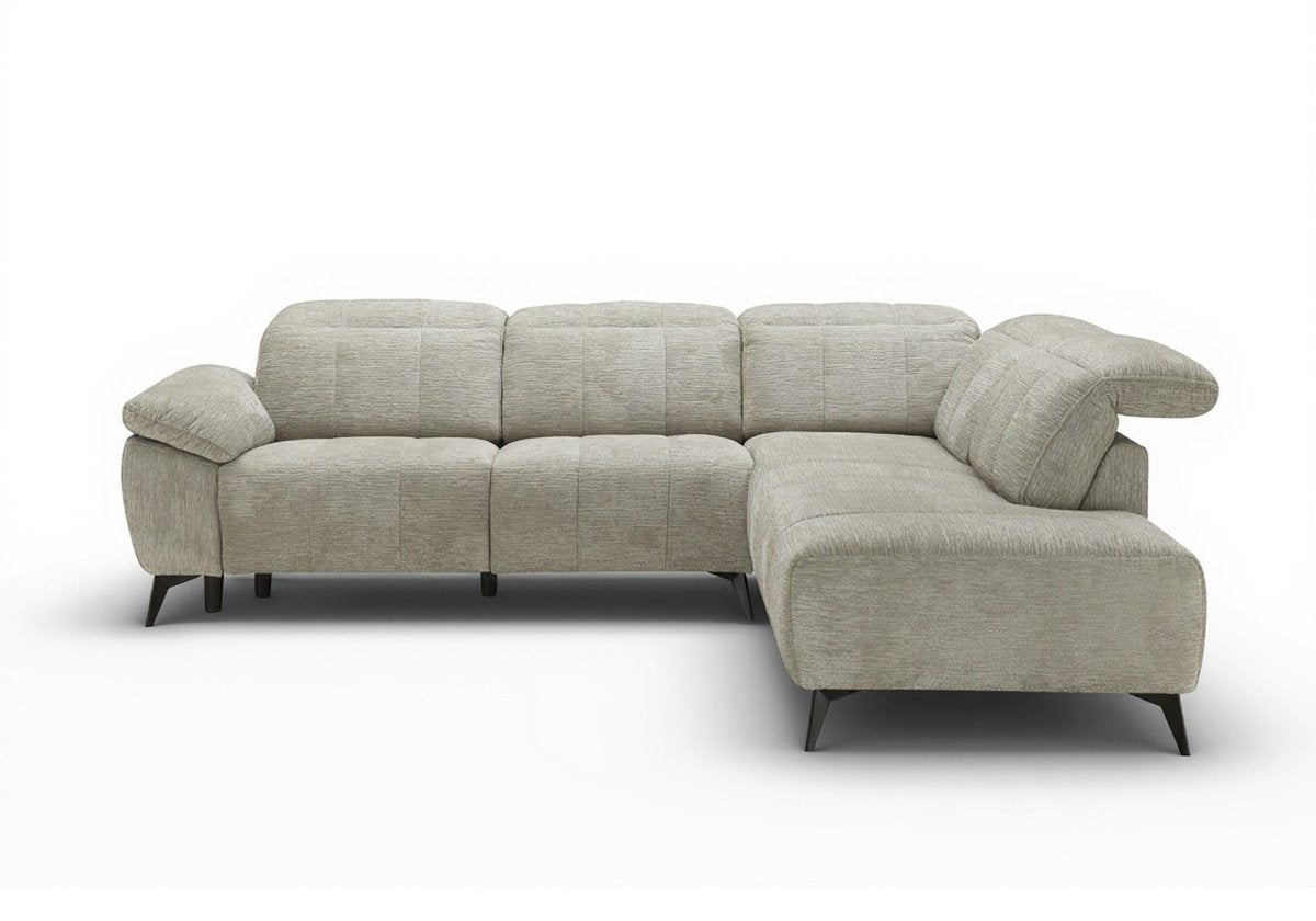 Canapé d'angle relax électrique en velours chiné beige SOLINA - Angle droit - DécoInParis