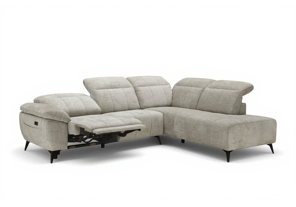 Canapé d'angle relax électrique en velours chiné beige SOLINA - Angle droit - DécoInParis