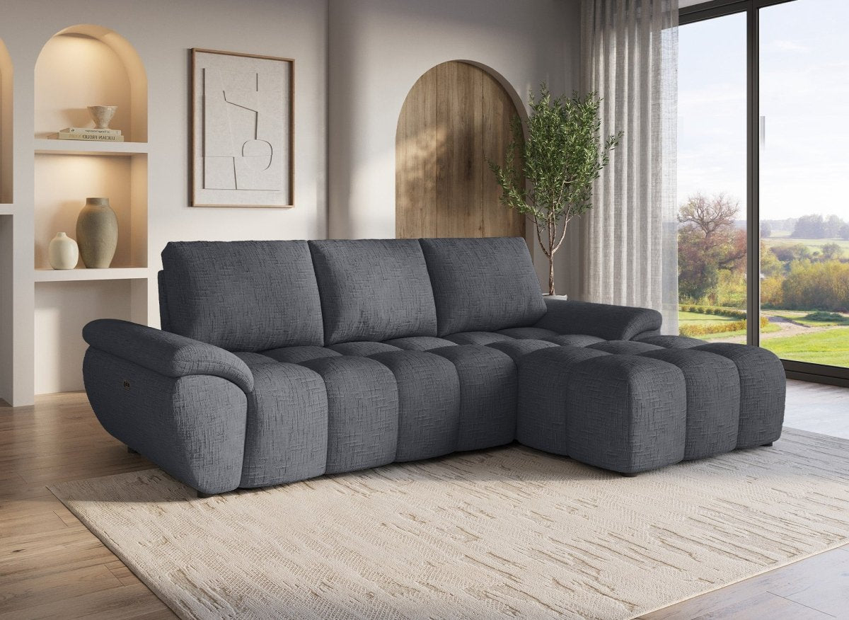 Canapé d’angle relax électrique en velours chiné gris ALPES - Angle droit - DécoInParis