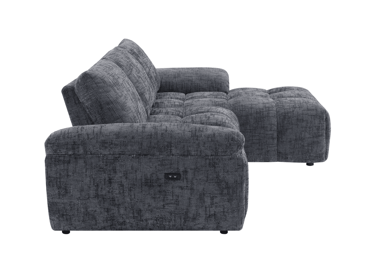 Canapé d’angle relax électrique en velours chiné gris ALPES - Angle droit - DécoInParis