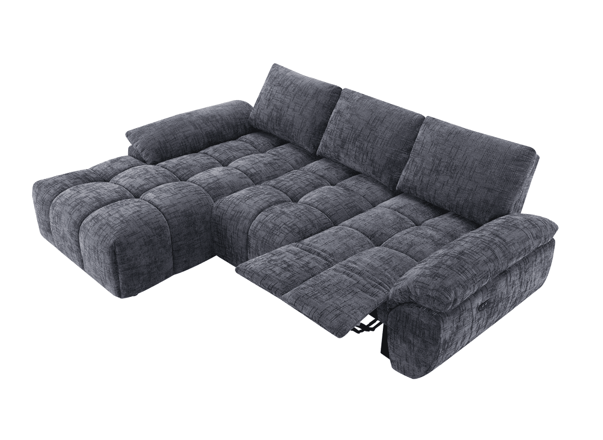 Canapé d’angle relax électrique en velours chiné gris ALPES - Angle gauche - DécoInParis