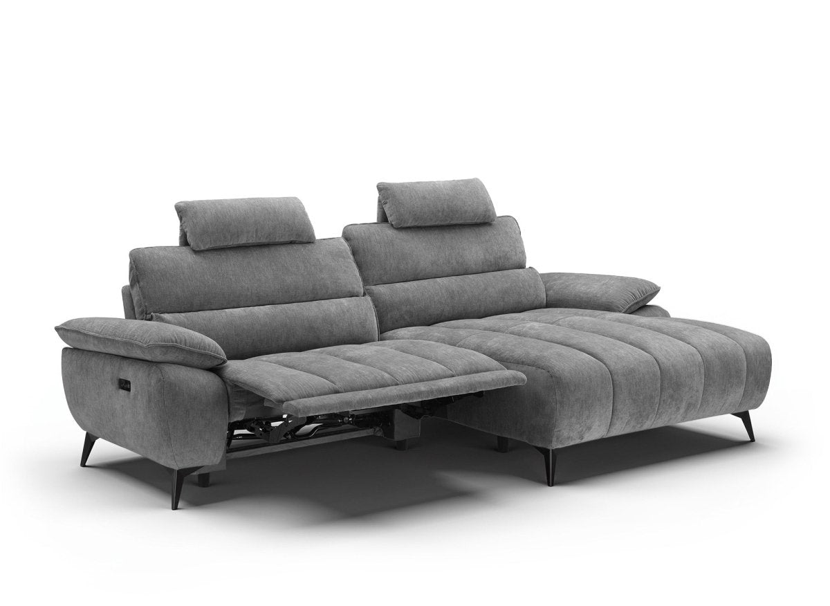 Canapé d’angle relax électrique en velours chiné gris LYANA - Angle droit - DécoInParis