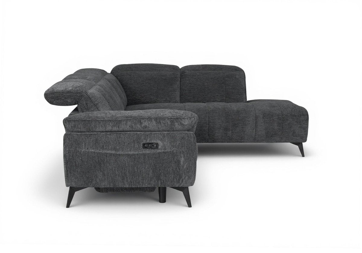 Canapé d'angle relax électrique en velours chiné gris SOLINA - Angle droit - DécoInParis