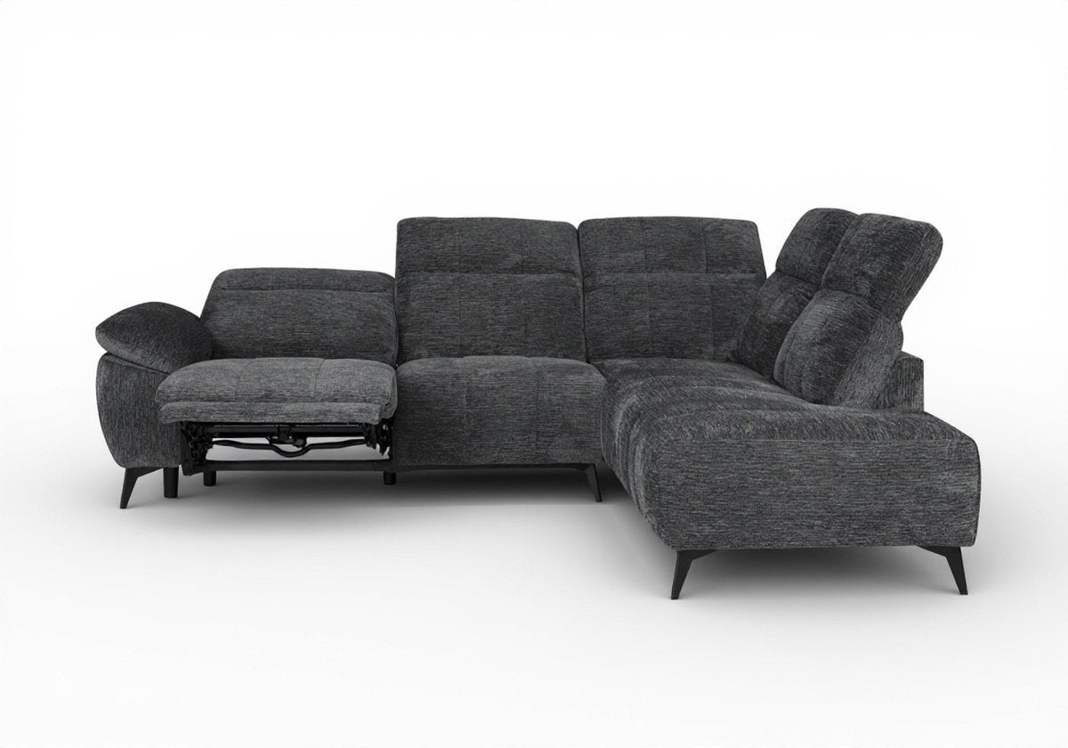 Canapé d'angle relax électrique en velours chiné gris SOLINA - Angle droit - DécoInParis