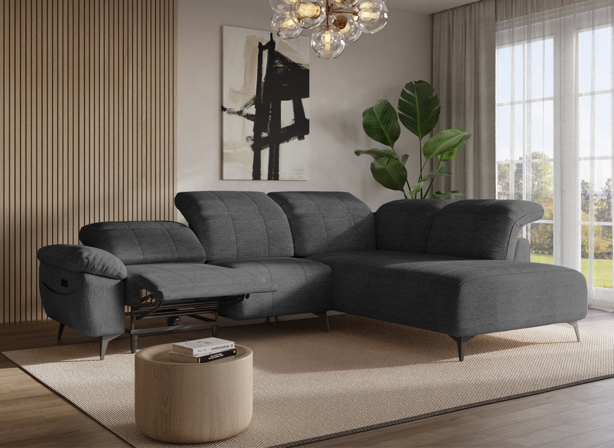 Canapé d'angle relax électrique en velours chiné gris SOLINA - Angle droit - DécoInParis