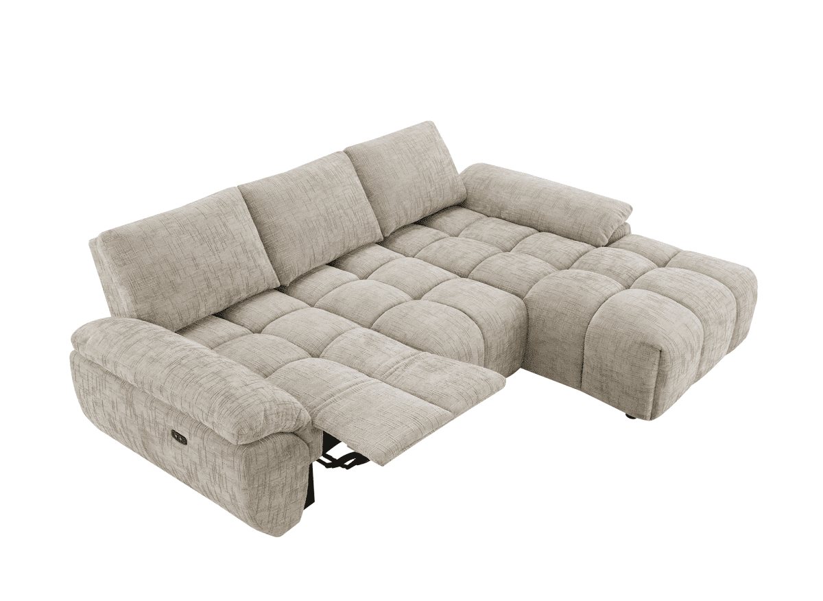 Canapé d’angle relax électrique en velours chiné taupe ALPES - Angle droit - DécoInParis