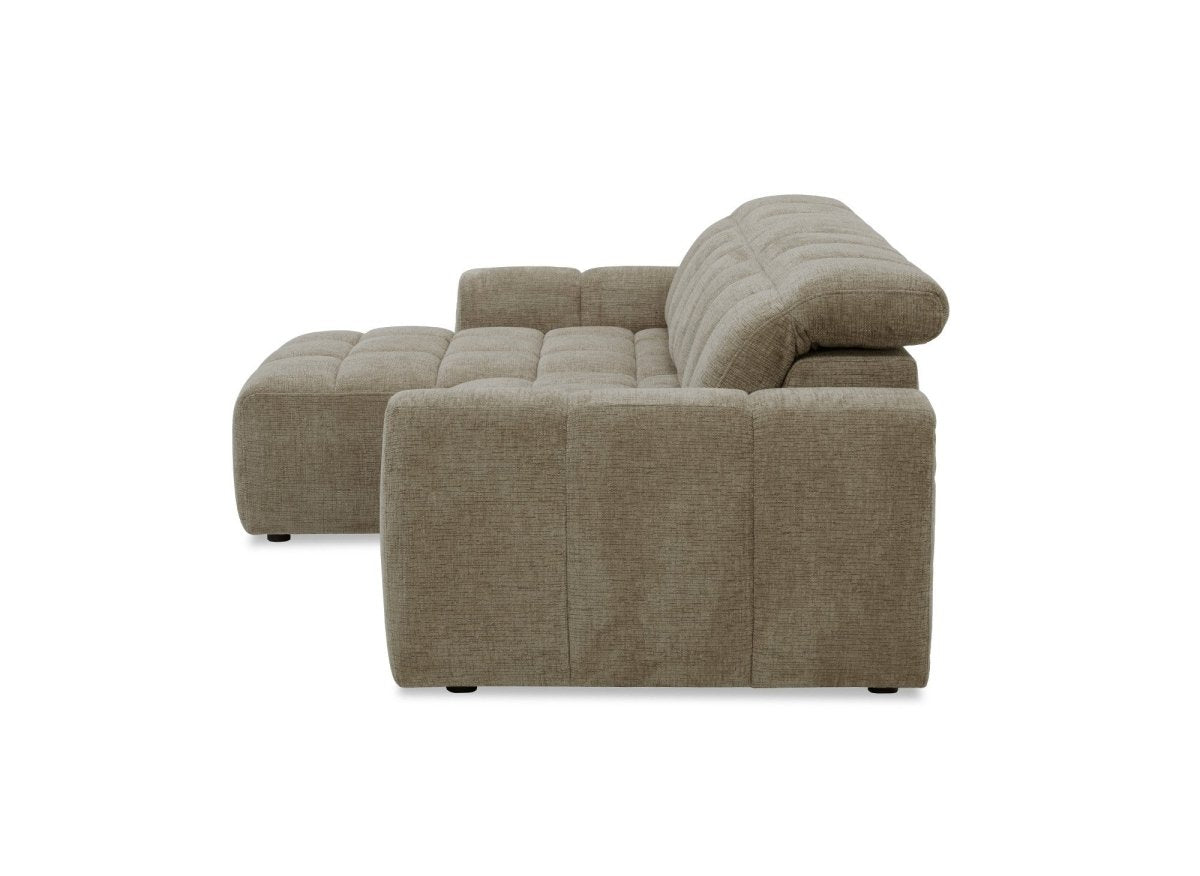 Canapé d'angle relax électrique en velours chiné taupe DANIA - Angle gauche - DécoInParis
