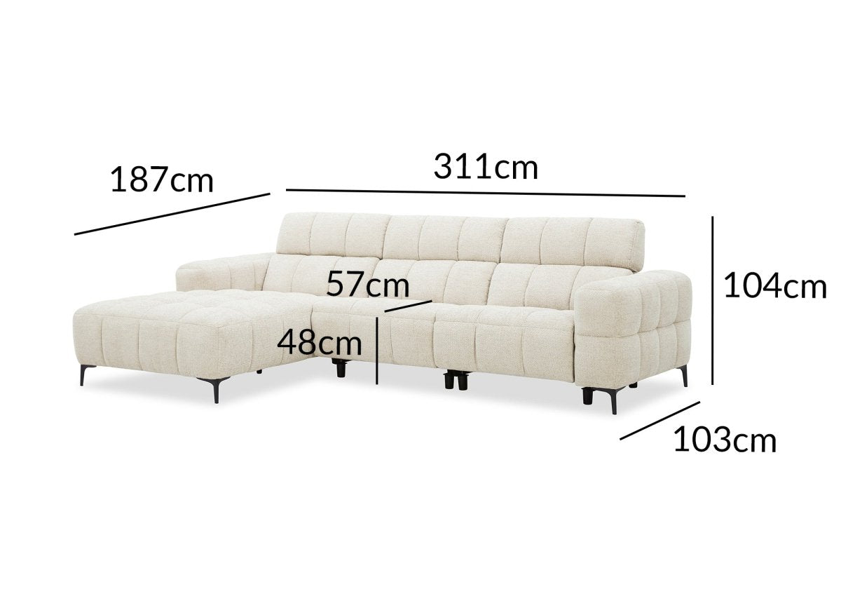 Canapé d'angle relax électrique en velours texturé beige EDELMIRA - Angle gauche - DécoInParis