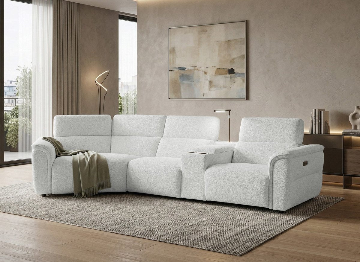 Canapé d'angle relax en tissu bouclette doux beige MARINA - Angle gauche - DécoInParis