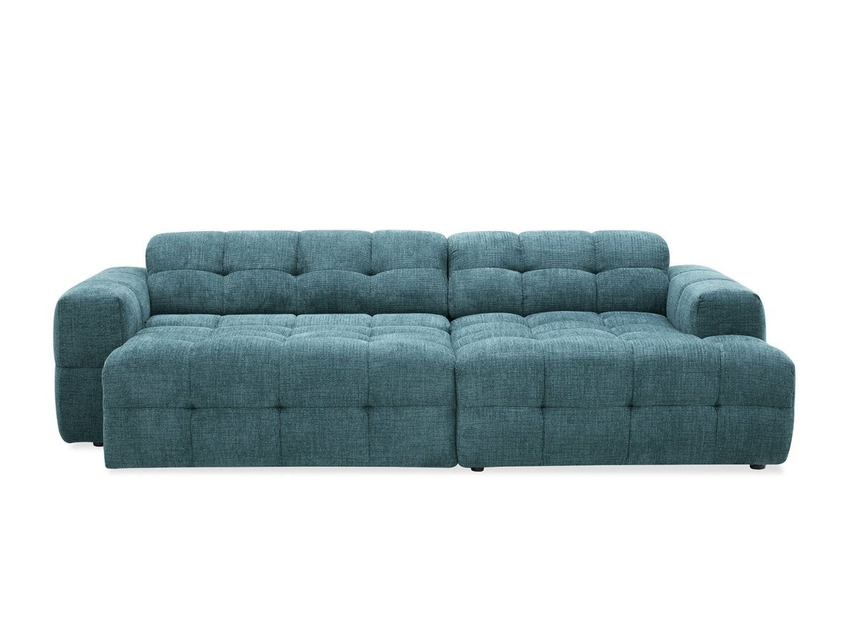 Canapé d'angle relax en velours texturé bleu FEDORA - Angle droit - DécoInParis