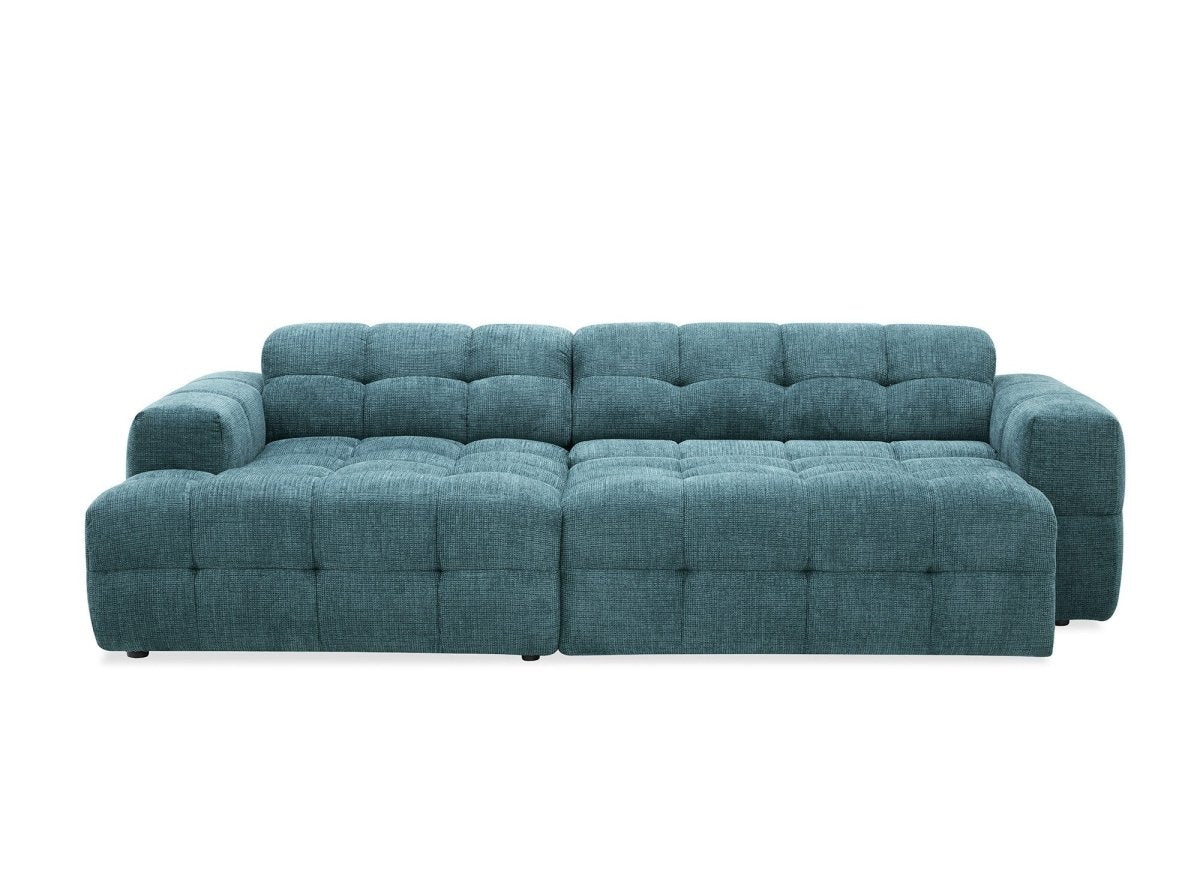 Canapé d'angle relax en velours texturé bleu FEDORA - Angle gauche - DécoInParis