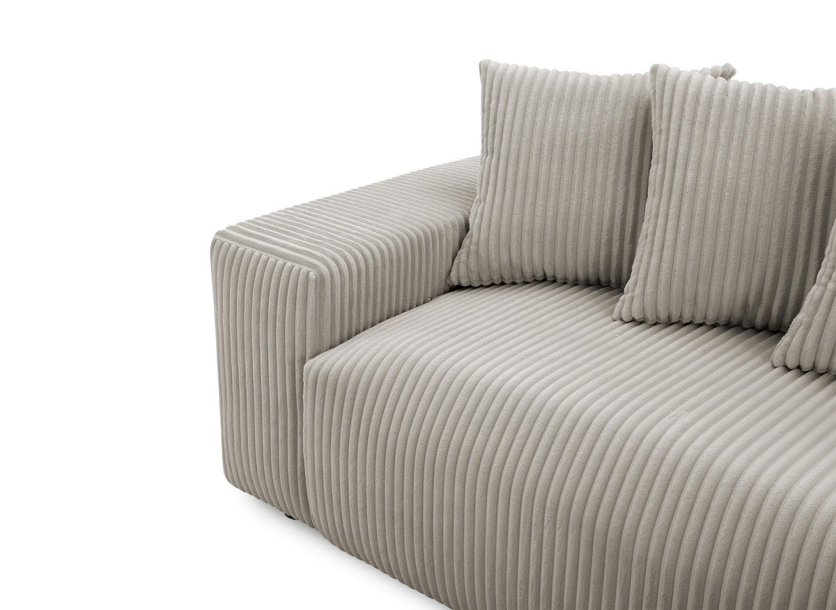 Canapé d'angle réversible convertible avec coffre en velours côtelé épais taupe NOELIA - DécoInParis