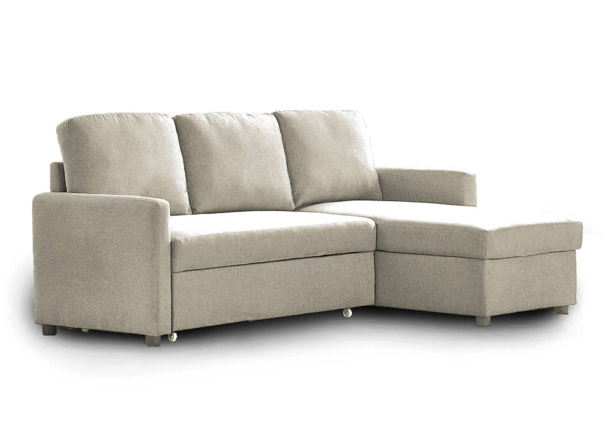 Canapé d'angle réversible convertible coffre de rangement en tissu beige ADAM - DécoInParis