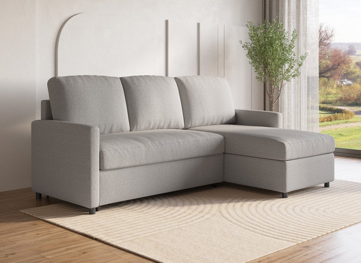 Canapé d'angle réversible convertible coffre de rangement en tissu gris ADAM - DécoInParis