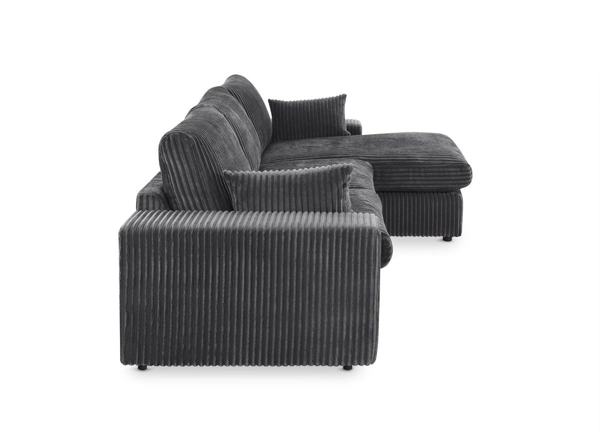 Canapé d'angle réversible en gros côtelé doux gris SIRINA - DécoInParis