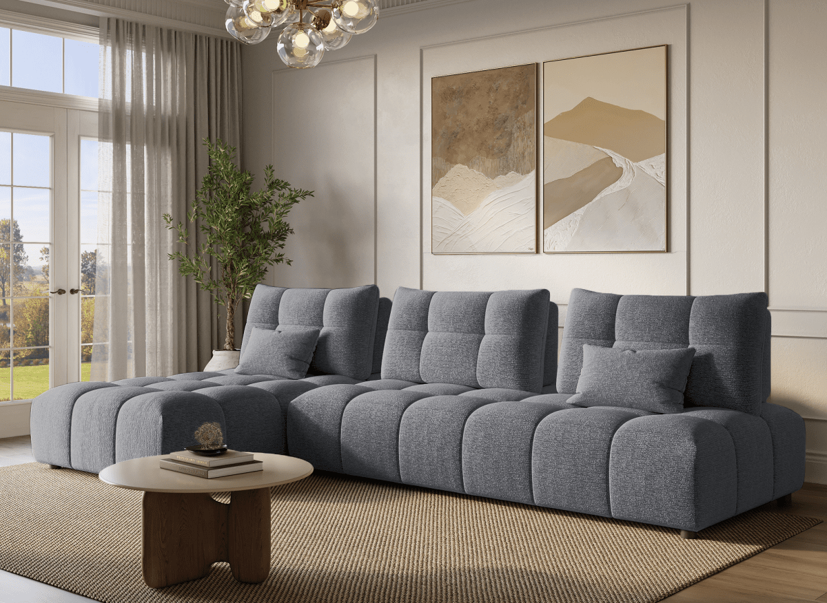 Canapé d'angle réversible en velours texturé gris ALANA - DécoInParis